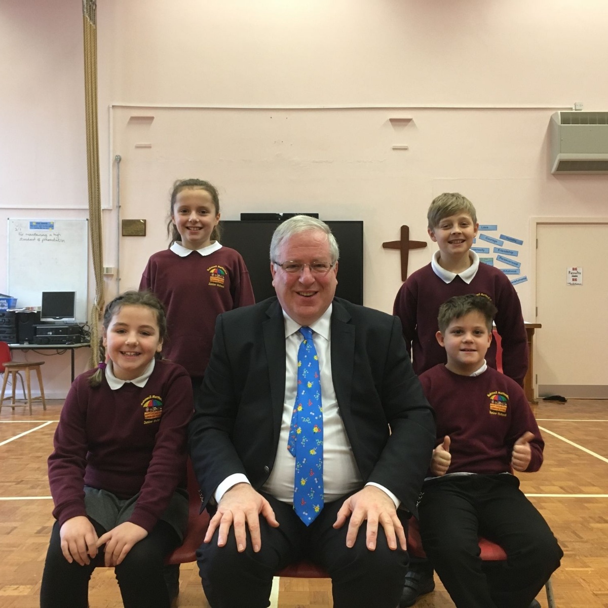 Bakewell Methodist Junior School Cluster Parliament meets Patrick